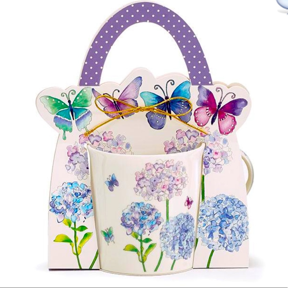 Hydrangea and Butterflies Mug Purse Carrying Caddy